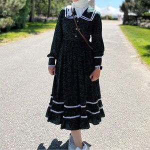 Vintage Style dark green Polka dot Midi Dress